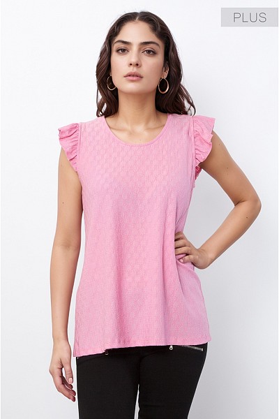 PT11621PLUS RUFFLED CUP SLEEVE TOP